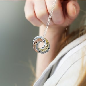 Circle Name Necklace, Interlocking Necklace, Family Necklace with Kids Name, Gift for Mom, Mothers Day Necklace, Christmas Gift for Mom