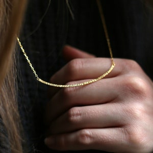 Hammered Sterling Silver Curved Bar Necklace: Dainty Everyday Jewelry