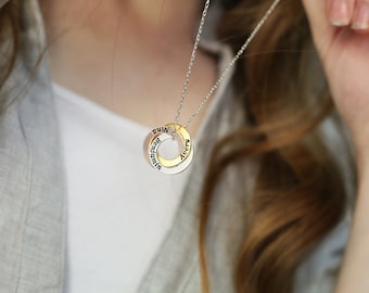 Ring Necklace, Mothers Day Necklace, Circle Name Necklace, Family Necklace with Kids Name, Gift for Mom, Christmas Gift for Mom