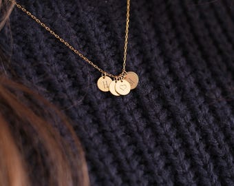 Custom Initial Disc Necklace, Personalized Initial Necklace, Tiny Letter Disc Necklace, Coin Necklace, Christmas Gift, Mothers Day Gift