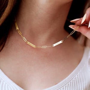 Custom Name Mini Bar Necklace, Personalized Engraved Charm Necklace, Paperclip Necklace with Kids Name, Mother&#39;s Day Jewelry, Christmas Gift