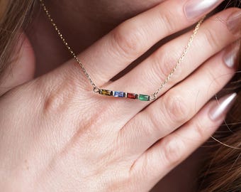 Personalized Family Birthstone Necklace, Custom Gift Jewelry for Mom, Multi Birthstone Necklace for Mothers Day Christmas or Birthday Gift