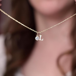 Custom Initial Necklace with Birthstone, Dainty Personalized Letter Jewelry, Birthday, Mother&#39;s Day & Christmas Gift for Her, Gift for Mom