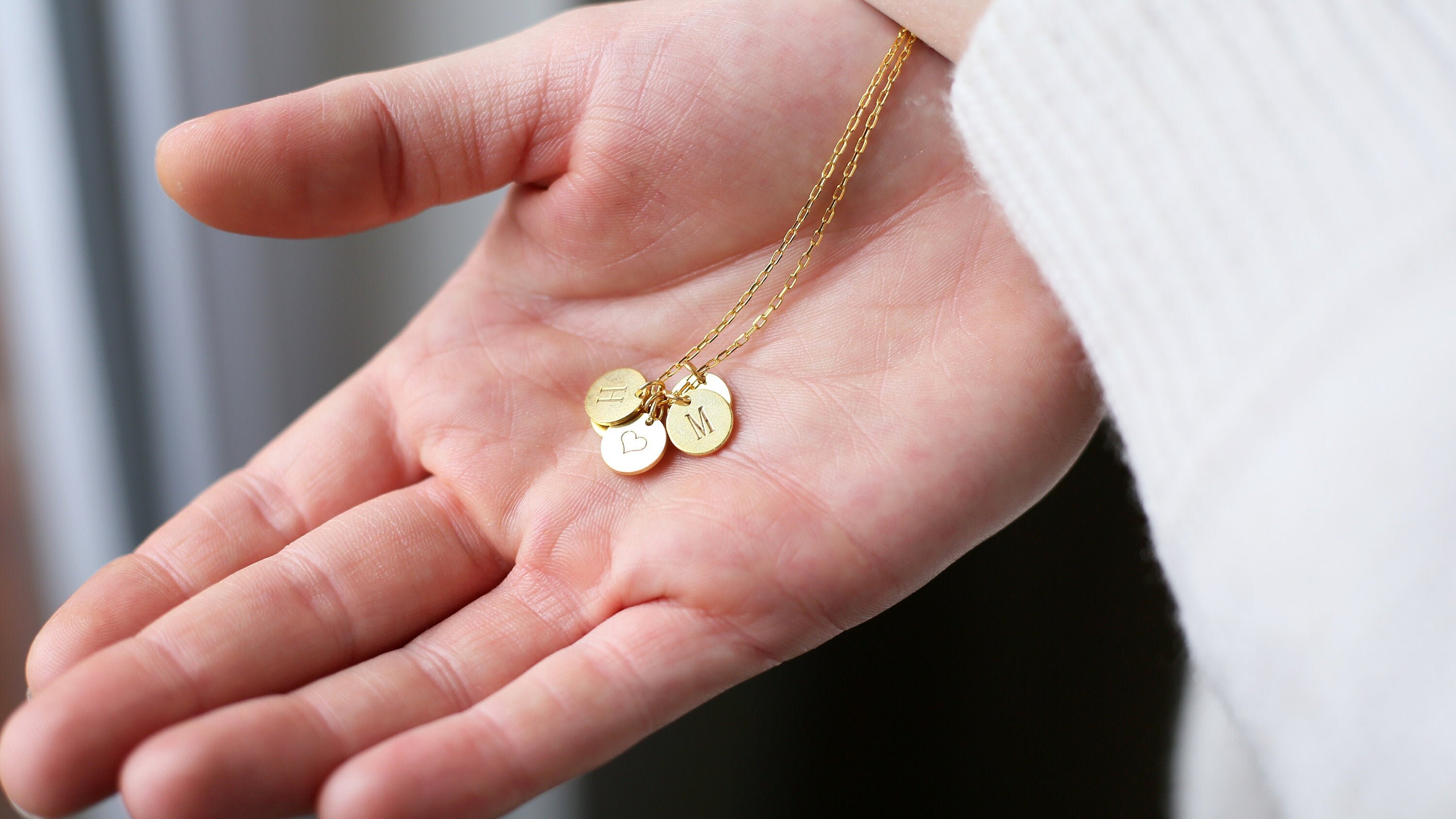 Custom Initial Disc Necklace: Sterling Silver, Gold Plated Charm