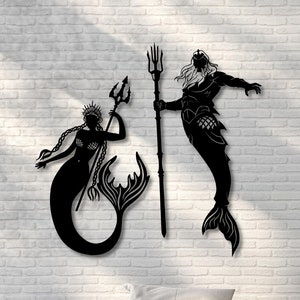 Mermaid Queen & Merman King From Atlantis Metal Wall Art Decor for Home Decoration