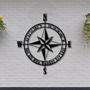 Metal Compass Wall Art , Outdoor Home Decor , Personalized Outdoor Nautical Decor , Custom Compass Rose , Compass Sign