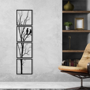 Wall Art , Tree of Life 4 Panels , Metal Wall Decor, Metal Tree Wall Art , 4 Pieces Wall Hangings , Metal Wall Art, Birds On Branch