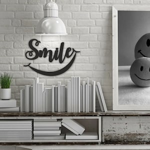 Smile Metal Wall Art – Modern Black Script Sign for Dentist Office & Home Decor