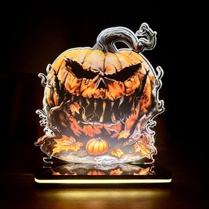 Pumpkin Night Light , Jack o&#39; Lantern , Spooky Halloween Decor , Scary Lamp