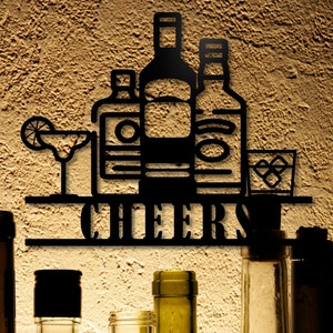 Bar Wall Decor , Personalized Bar Wall Art , Happy Hour Sign , Cheers Sign , Metal Name Sign