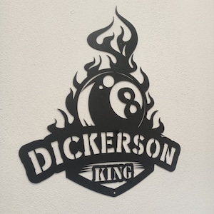 Custom Billiards Metal Wall Art , Personalized Billiards Room Name Sign For Game Room , Pool Player Home Decor , Gift For Him