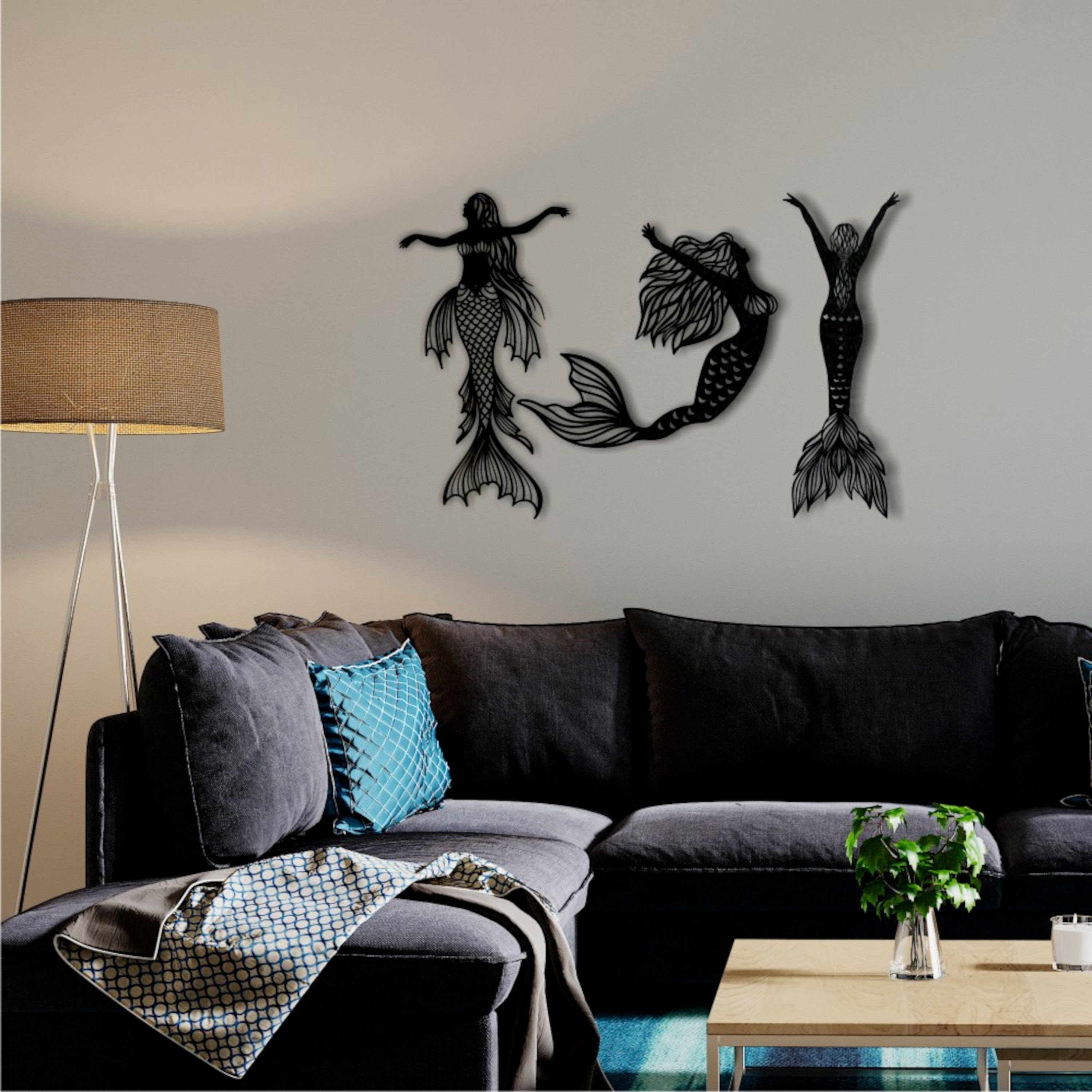 Mermaid Wall Art Set 3 Pieces Metal Wall Sign Metal Wall Etsy