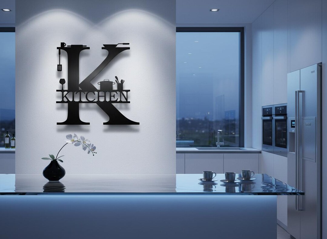 Kitchen Monogram Metal Wall Sign, Initial Letter Kitchen Decor ...
