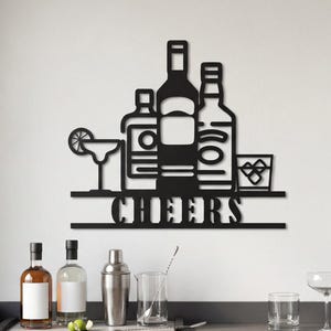Letrero de metal para pared con texto "Cheers Cocktail", diseño personalizado, moderno, para cocina, comedor, hogar, bar.