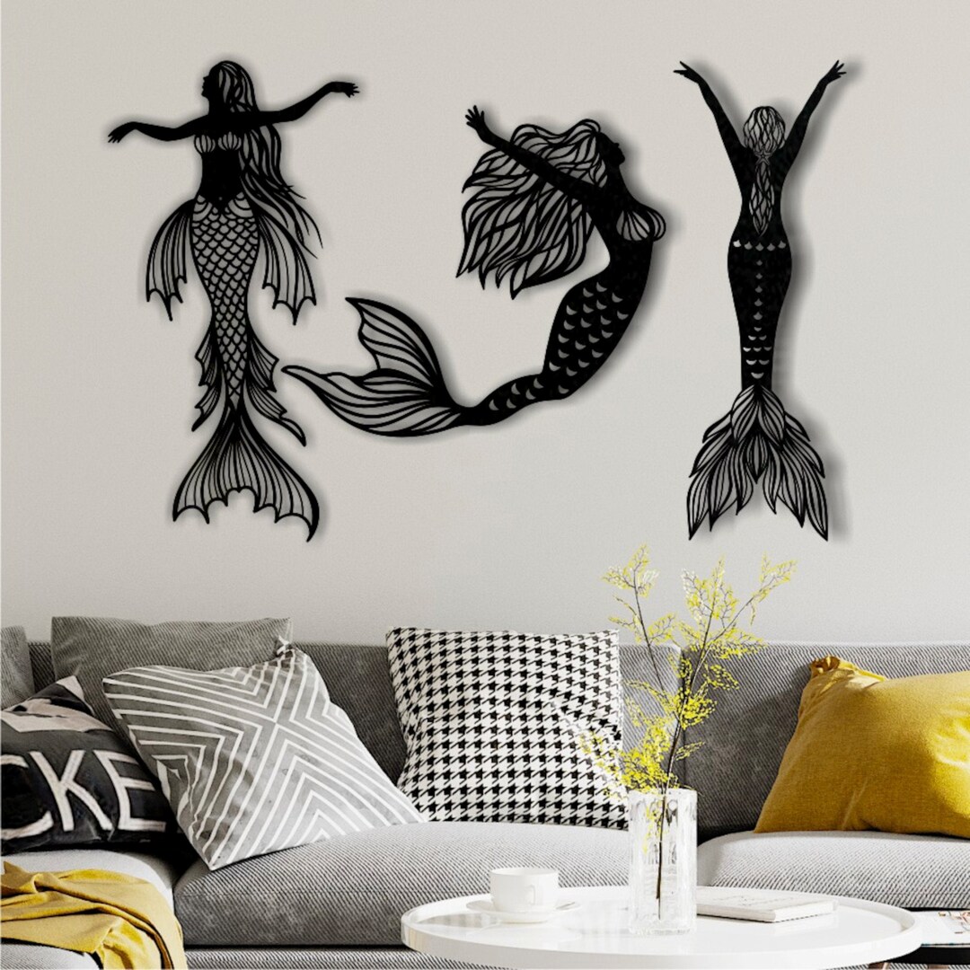 Mermaid Wall Art Set 3 Pieces , Metal Wall Sign , Metal Wall Decor ...