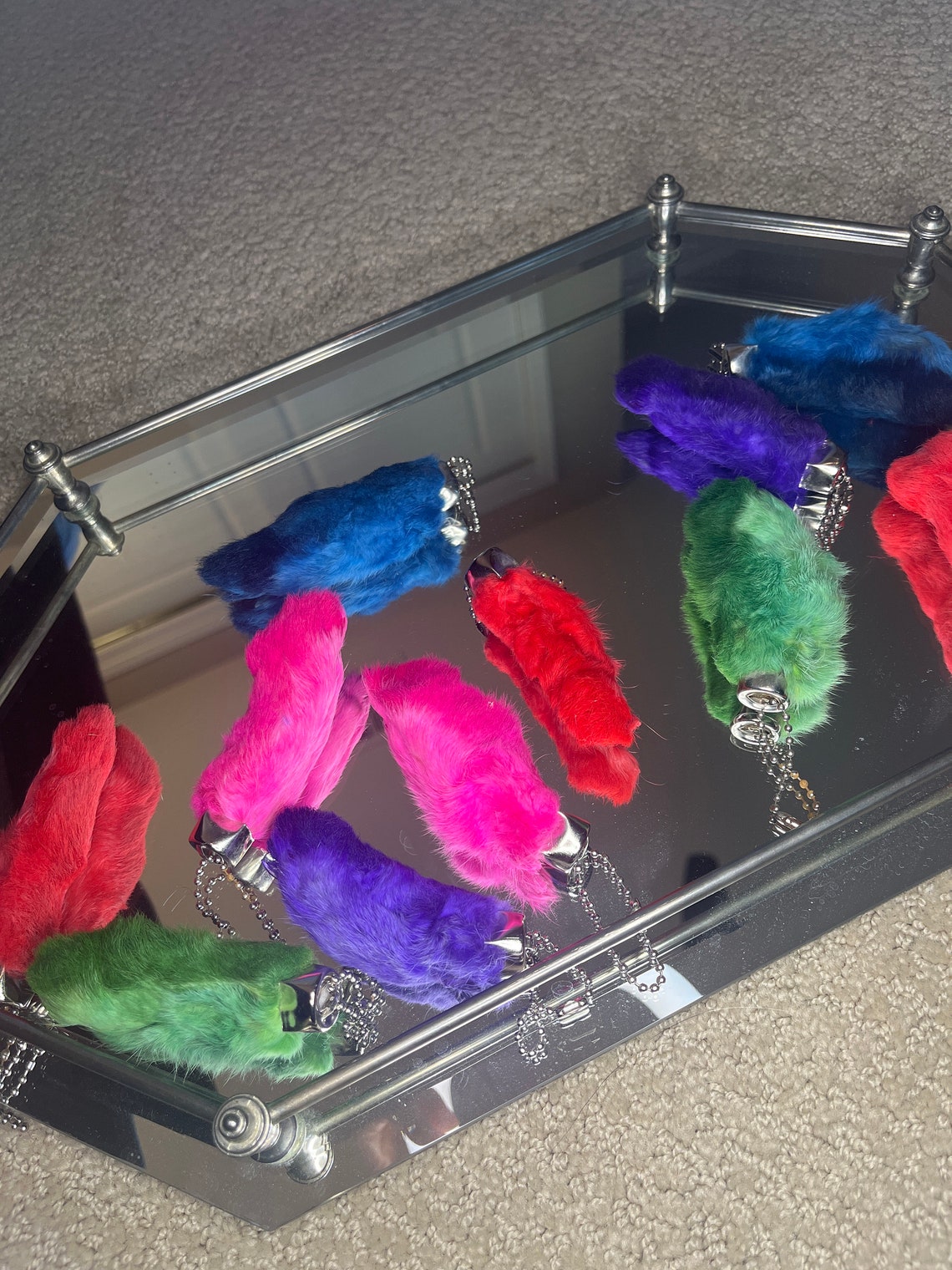 GENUINE One 1 Real Lucky Rabbits Foot Keychain Pink Red Purple Blue ...