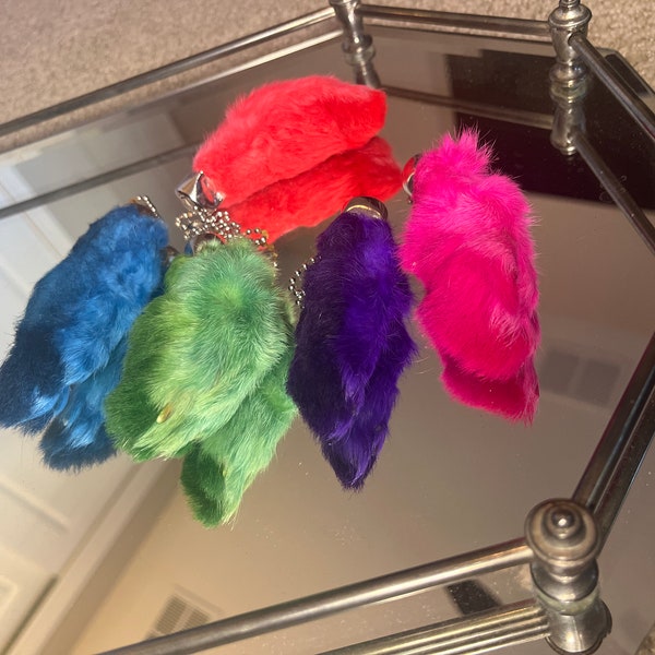 GENUINE One (1) Real Lucky Rabbit’s Foot Keychain Pink Red Purple Blue Green