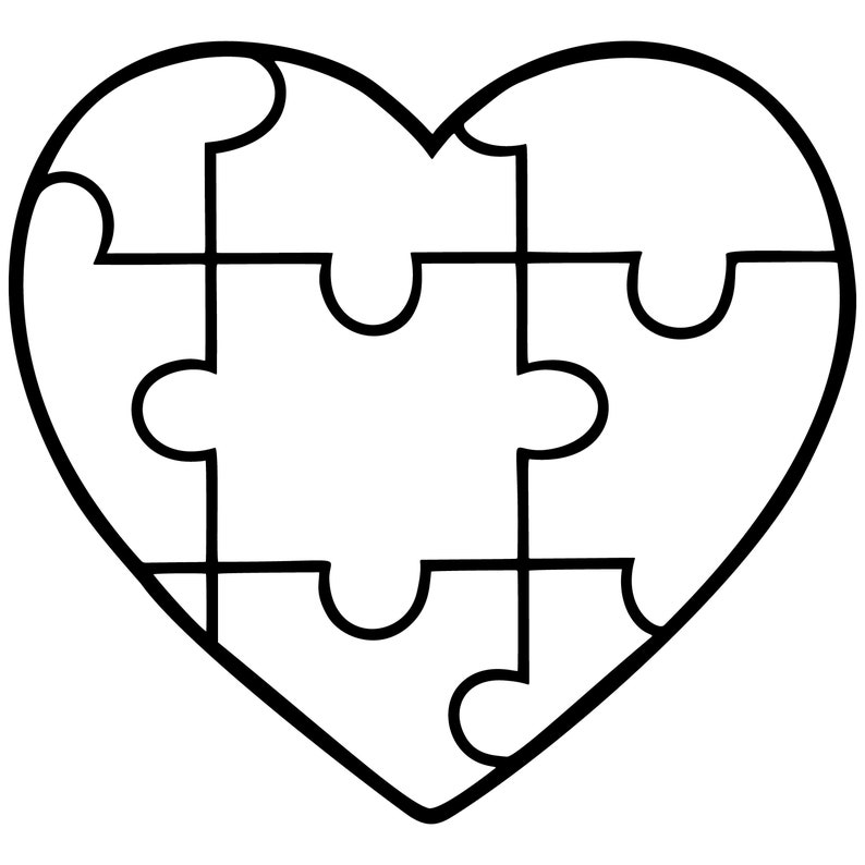 Autism Puzzle Love Black and White Heart Autism Awareness | Etsy Australia