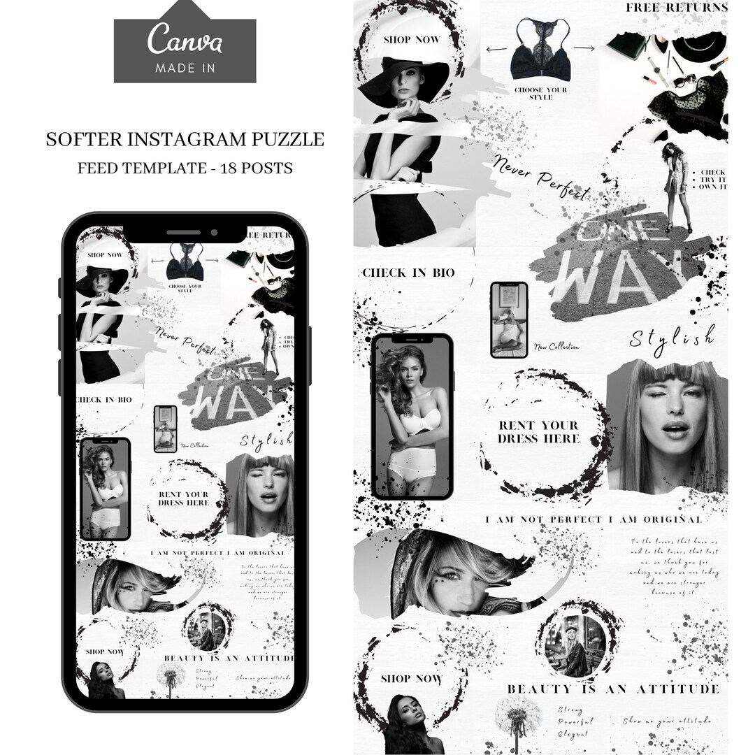 Black White Canva Instagram Templates - Black White Social Media ...