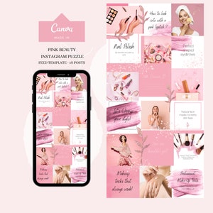 Pink Instagram Post Stories Template Canva, Instagram Branding, Pink White Canva Template, Instagram Feed Engagement, Coach Lash Beauty Hair