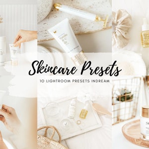 May include: A collage of images featuring skincare products, including creams, serums, and a facial brush. The text "Skincare Presets" and "10 Lightroom Presets Indream" is displayed in the center of the image.