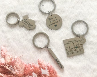 Porte clés gravé personnalisé en acier inoxydable argent