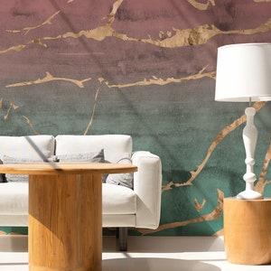 Green and pink watercolor wallpaper, aquarelle decor | Self Adhesive, Peel & Stick, Removable wallpaper