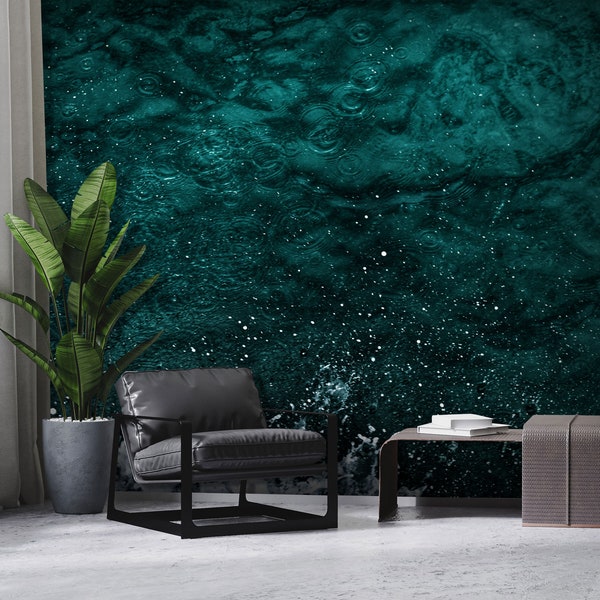 Dark teal ripples in water wallpaper, Sea photo wallpaper, marine mural | Self Adhesive, Peel & Stick, Removable wallpaper