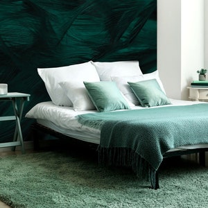 Dark Green Wallpaper with Feathers, Abstract Green Wallpaper [Wall Decor, Peel and Stick (Self Adhesive) or Non-Stick Wallpaper]