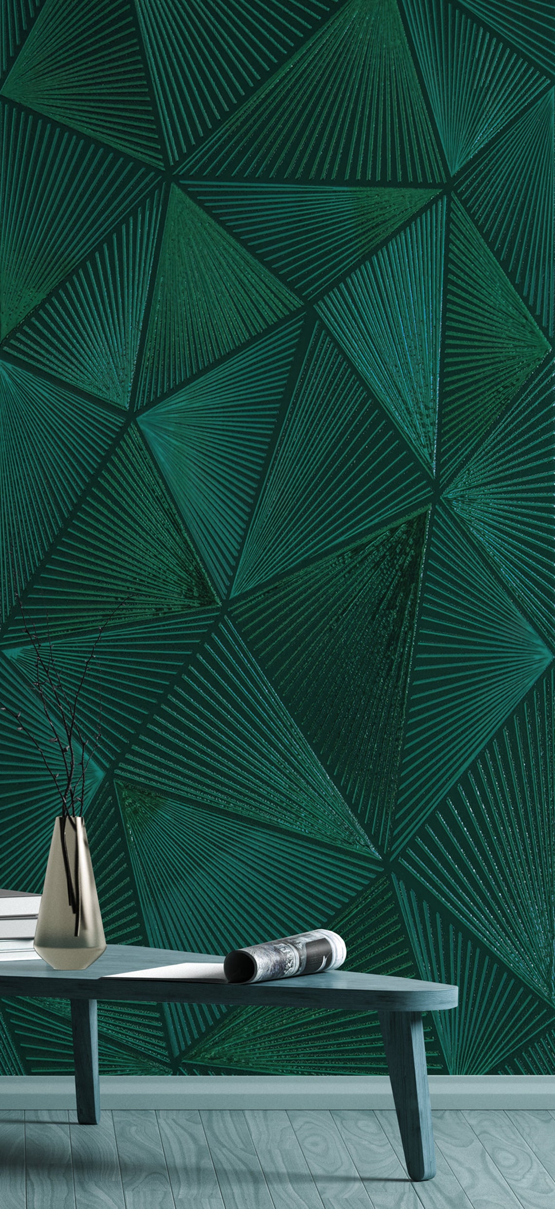 Teal Triangle Geometric Wallpaper Self Adhesive Peel & - Etsy