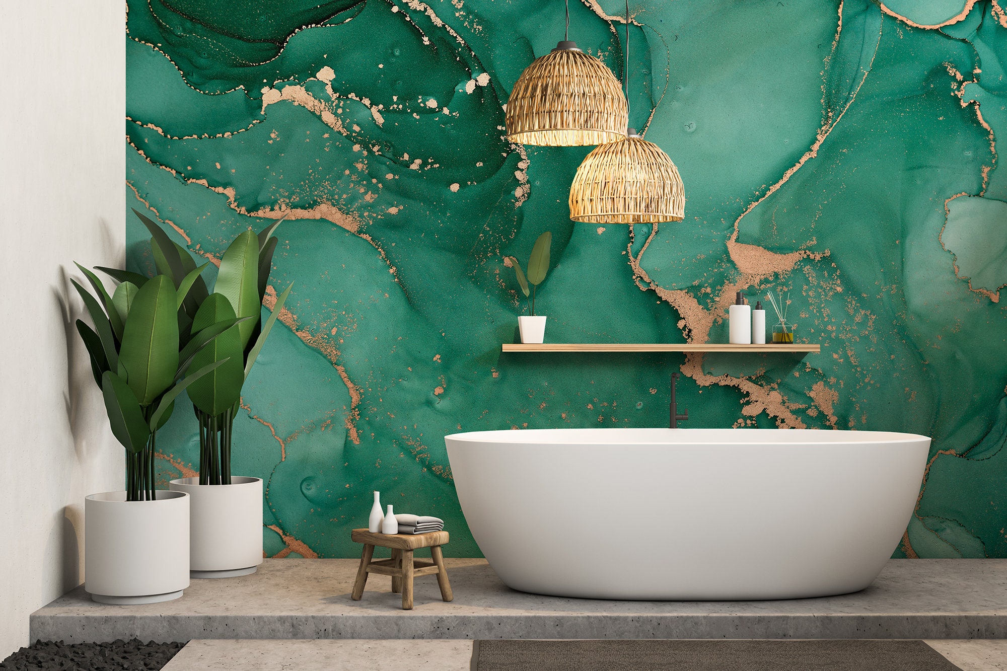 Carta Da Parati Autoadesiva Effetto Marmo Verde - 60x1000 Cm, Rimovibile E Impermeabile