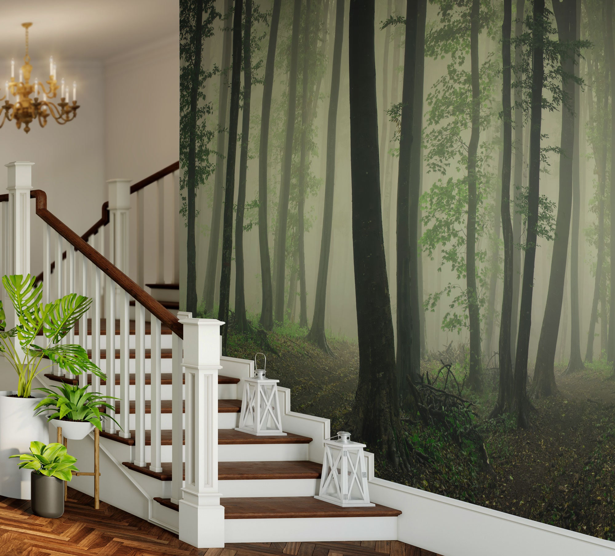 Green Misty Forest Wallpaper Tall Trees Foggy Forest Mural - Etsy Green Misty Forest Wallpaper Tall Trees Foggy Forest Mural - Etsy