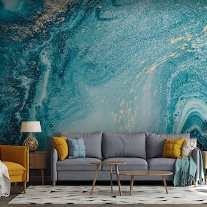 Papier peint en marbre bleu, peinture murale en pierre bleue | Autocollant, Peel & Stick, Papier peint amovible