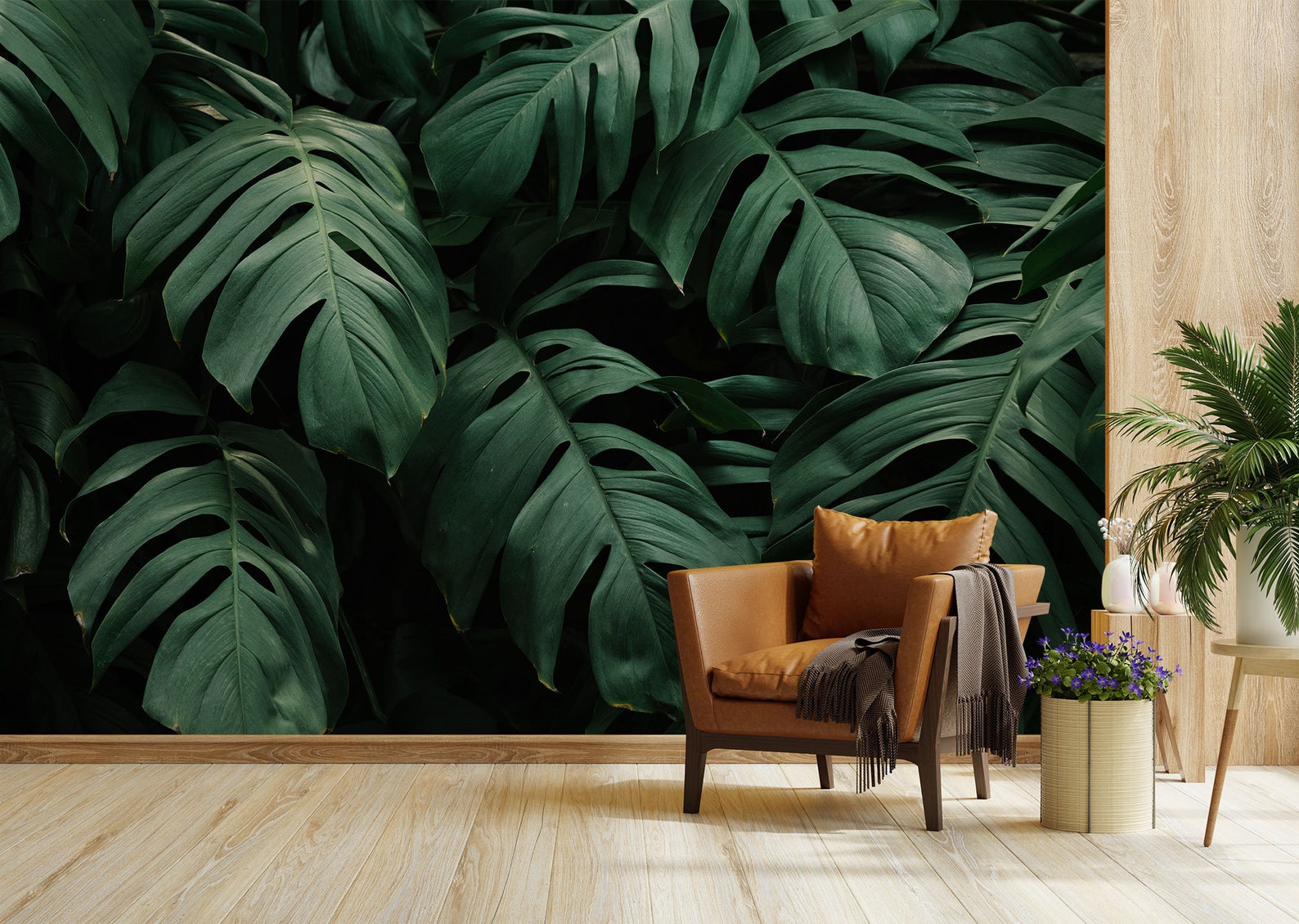 Dark Jungle Wallpaper, Tropical Leaves Wall Mural [peel and Stick (self ...