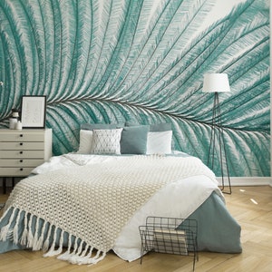 Turquoise feather wallpaper Self Adhesive, Peel & Stick, Removable wallpaper