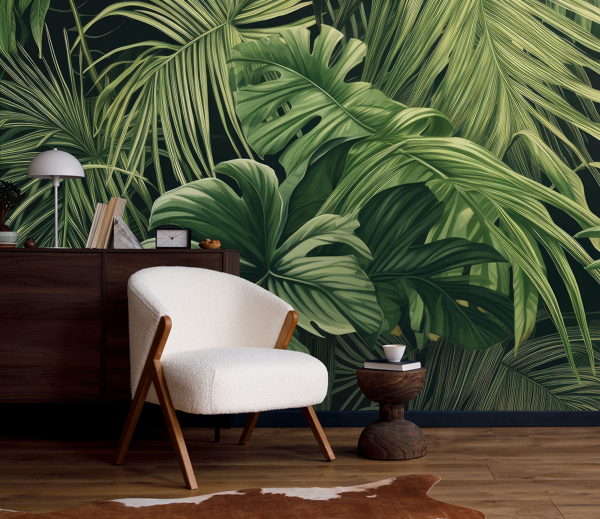 Jungle Leaves Tropical Wallpaper, Green Leaves Wall Mural [peel and ...
