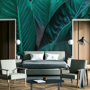 Tropical leaves wallpaper, abstract green leaves, Wall Mural, Self Adhesive, Peel & Stick, Removable wallpaper