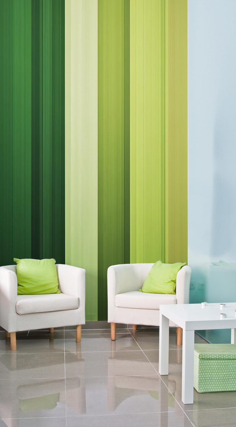 Buy Green Lines Wallpaper, Geometric Abstract Wall Mural, Home Decor