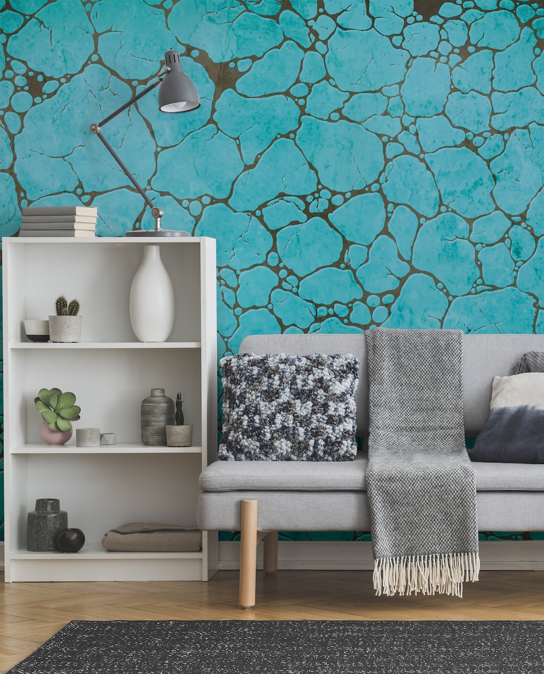 Turquoise Stone Pattern Wallpaper Self Adhesive, Peel & Stick ...