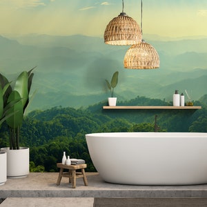 Mountain landscape wallpaper, Wall Mural, Self Adhesive, Peel & Stick or Vinyl, Removable wallpaper