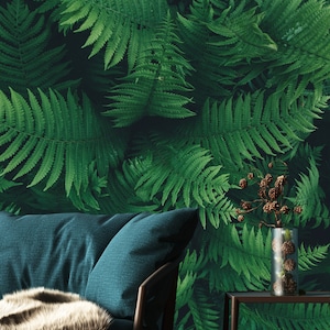 Green fern leaves photo wallpaper | Self Adhesive, Peel & Stick, Removable wallpaper, Green Wall Decor