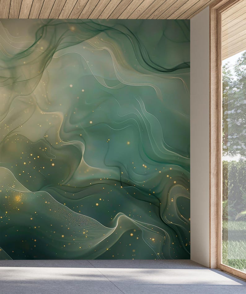 Buy Magical Green Wallpaper, Smoke Pattern, Abstract Wall Mural, Home