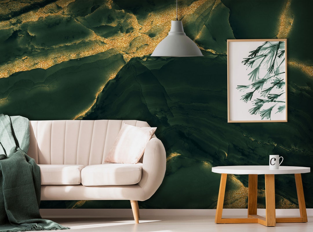 Green Marble With Gold Veins Wallpaper, Natural Marble Pattern