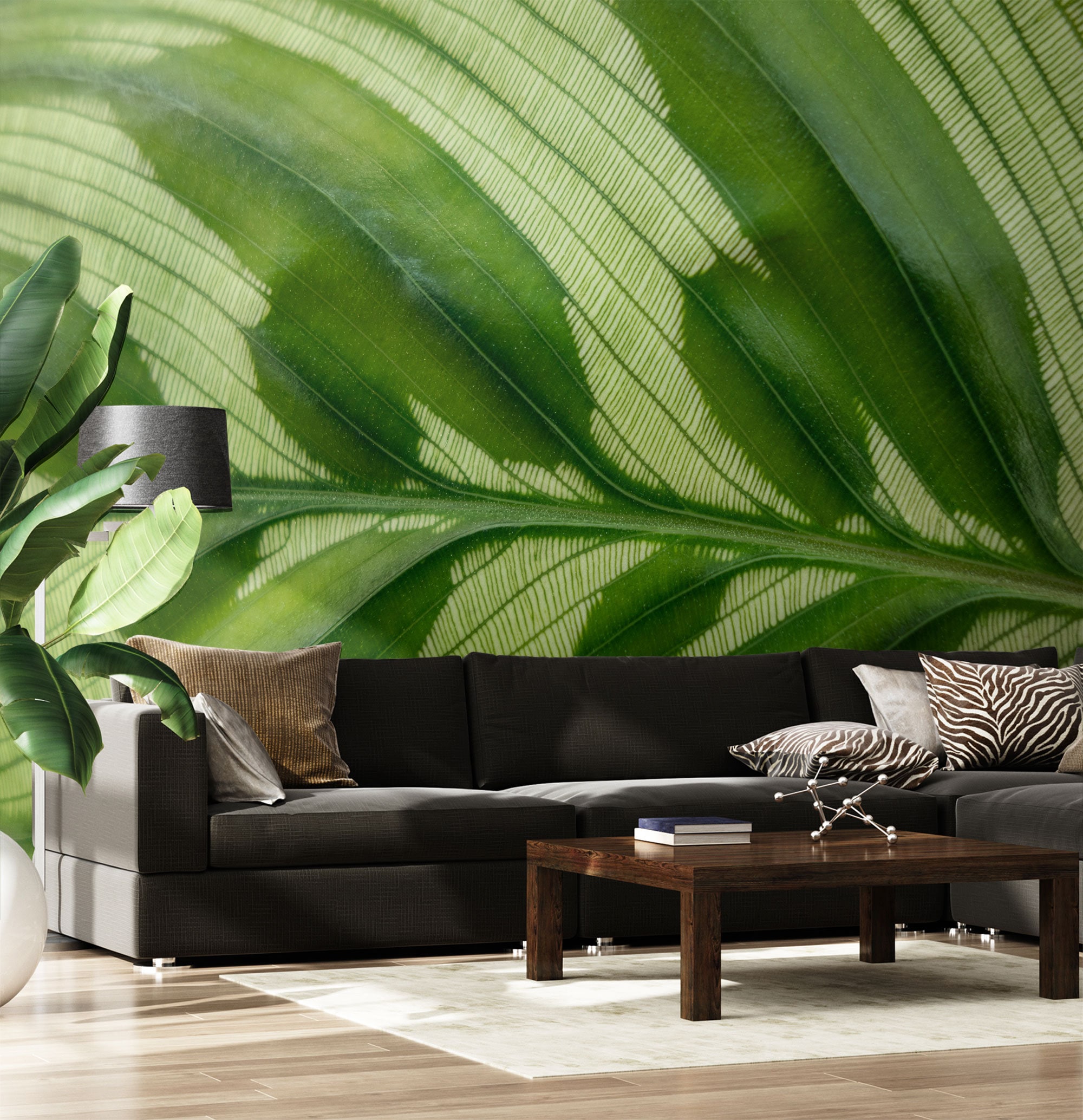 Tropical Palm Leaf Wallpaper, Jungle Forest Wall Mural, Green Wallpaper ...
