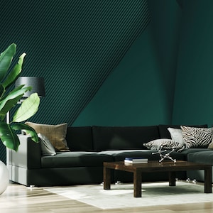 Dark abstract green geometric wallpaper with lines, Self Adhesive, Peel & Stick, Removable wallpaper