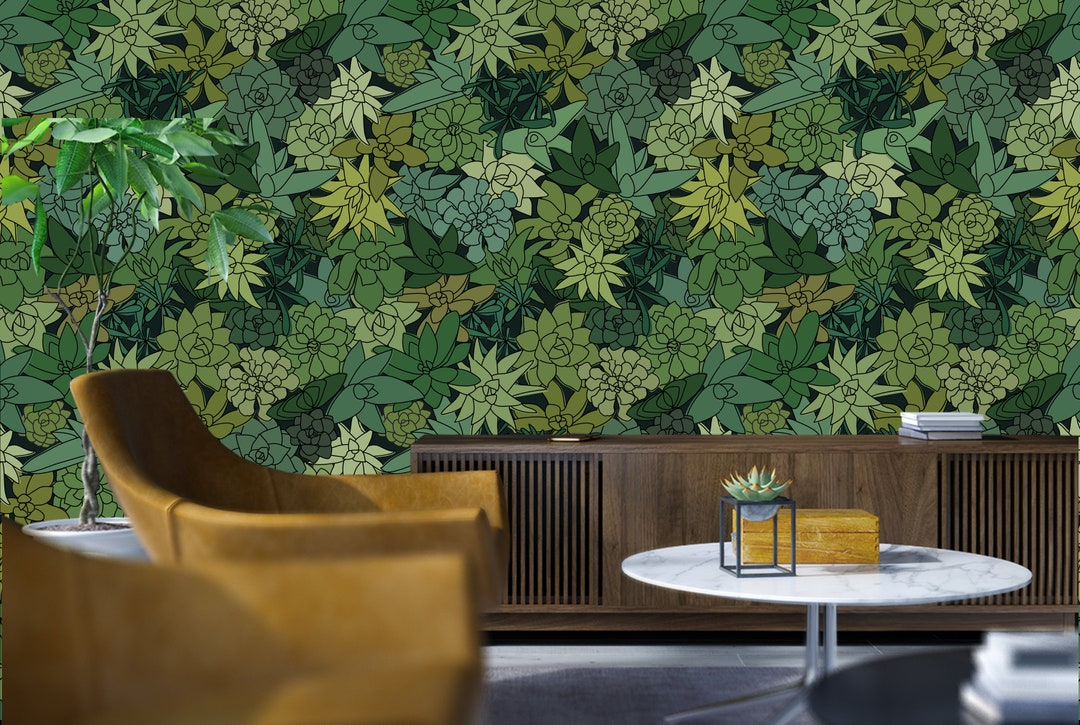 Green Cartoon Succulent Pattern Wallpaper | Self Adhesive, Peel & Stick ...
