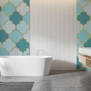 Carta da parati con motivi art deco acquamarina e verde acqua | Carta da parati autoadesiva, stacca e incolla, rimovibile