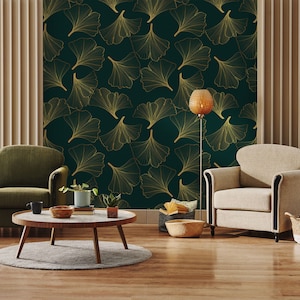 Carta da parati floreale, oro, foglie verdi, lusso, decorazione murale, autoadesiva, stacca e incolla, carta da parati rimovibile