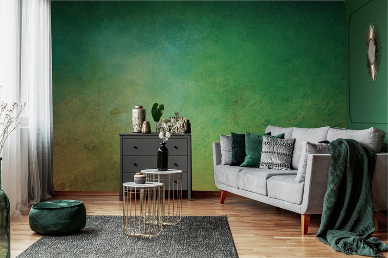 Green Abstract Mural Concrete Wallpaper Self Adhesive Peel Etsy