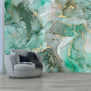 Lussuosa carta da parati astratta, marmo turchese con oro, decorazione murale, autoadesiva, stacca e incolla, carta da parati rimovibile